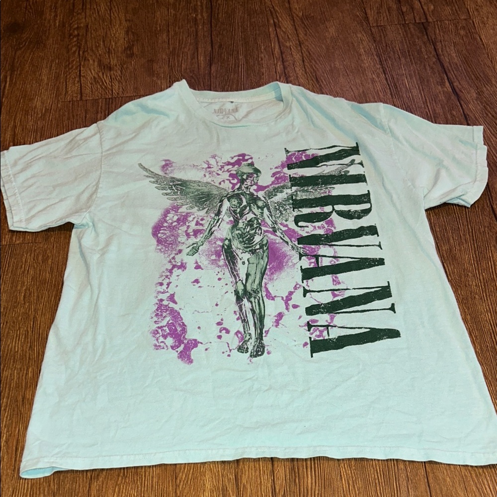 NIRVANA Angel Graphic Tee - Light Blue and Purple
